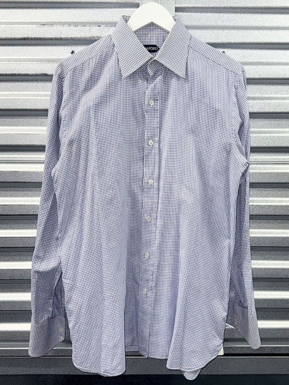 TOM FORD LIGHT BLUE WHITE MICRO GINGHAM CHECK DRESS SHIRT